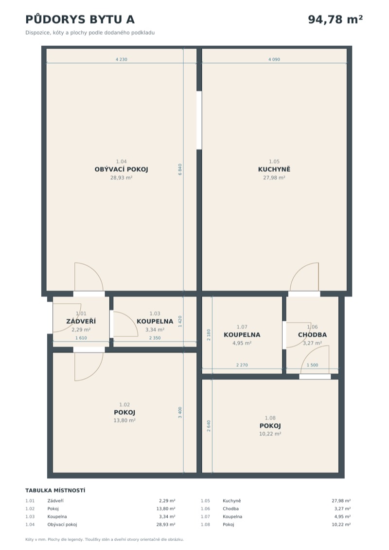 Byt 4+kk se zahradou, 94 m² — polovina domu, Ostrava-Michálkovice — půdorys